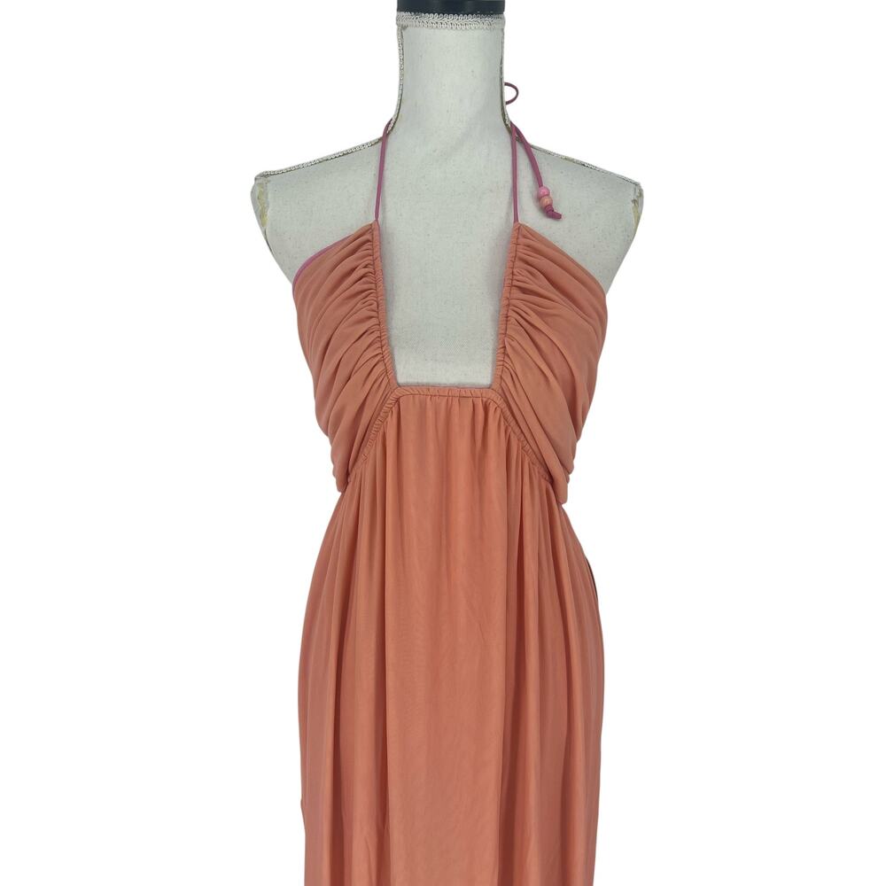 STAUD Kanha Reversible Mesh Halter Maxi Dress Orange Pink XL - Picture 5 of 13